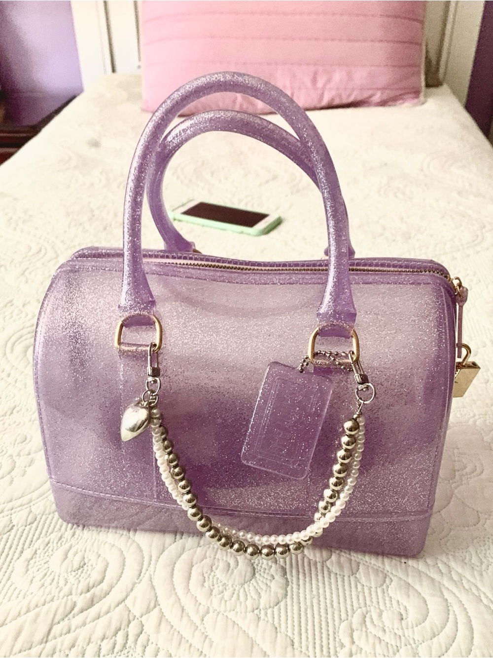 Sparkle Dome Satchel Handbag - Lavender